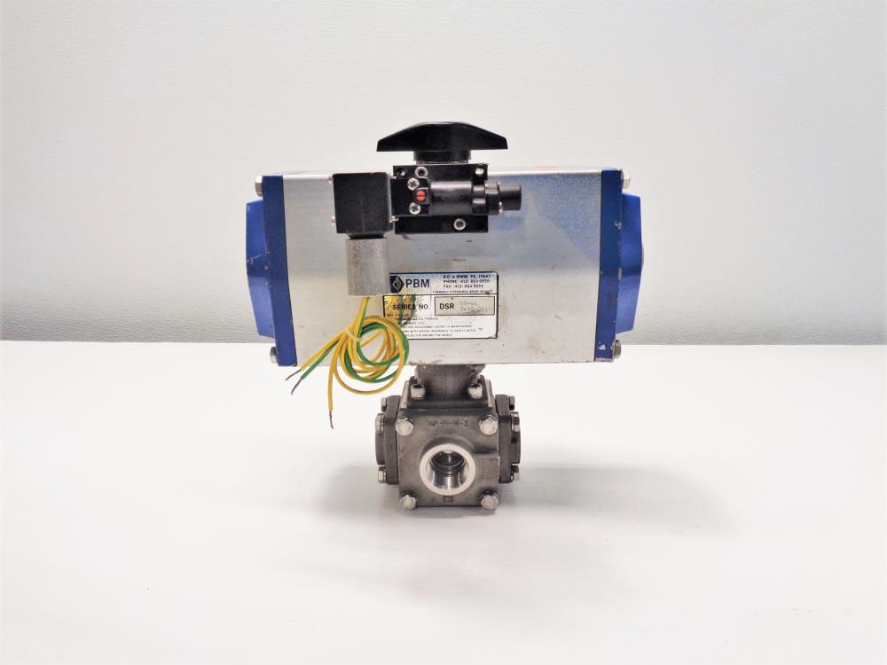 PBM 1" NPT Actuated 3-Way Ball Valve, Stainless Steel, MPH-34-S2/P0C0H64D